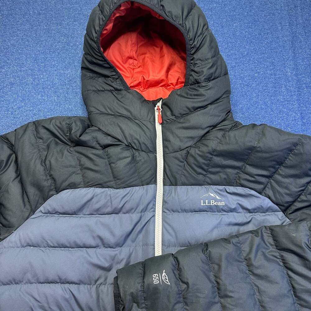 L.L. Bean 650 Fill Down Colorblock Hooded Puffer Jacket Men's XL Regular Black B